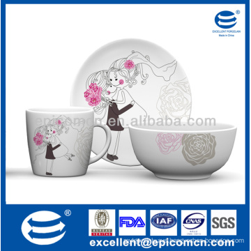 wholesale fashion design 3 pieces porcelain gift breakfast set for lovers